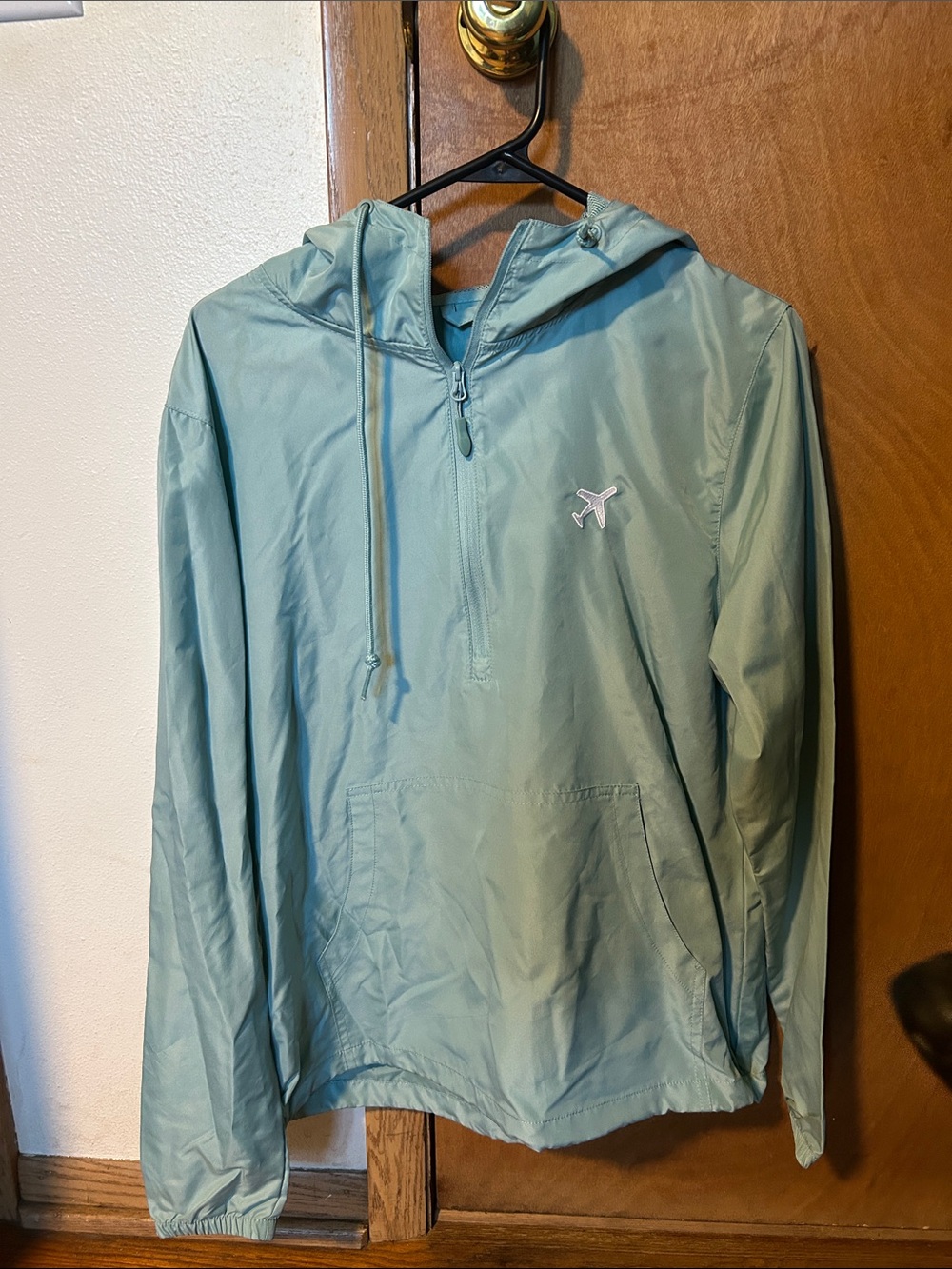 Light Teal Hooded Windbreaker Pullover